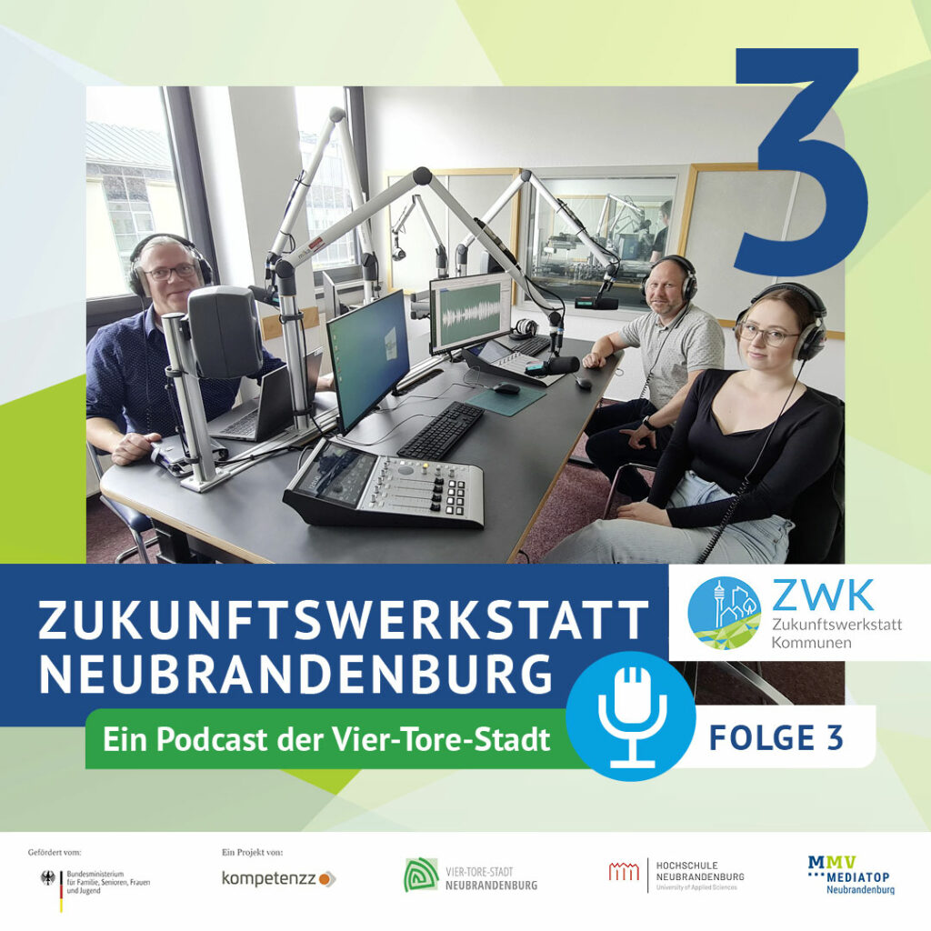 Folgenmotiv für die dritte Ausgabe des Podcasts der Zukunftswerkstatt Kommunen in Neubrandenburg.